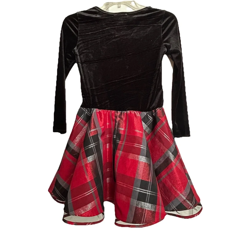 Bonnie Jean Girls Size 10 Drop Waist‎ Velvet Holiday Dress Red & Black Plaid